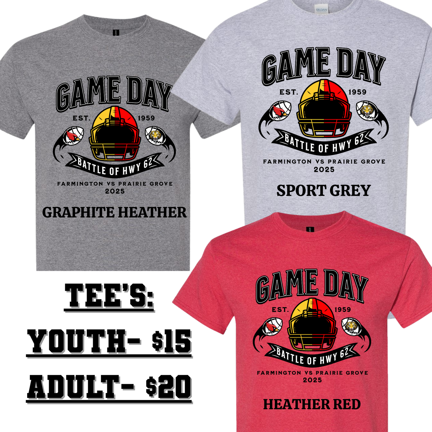 Youth – Battle of Hwy 62 Game Day Apparel (Farmington vs Prairie Grove 2025)