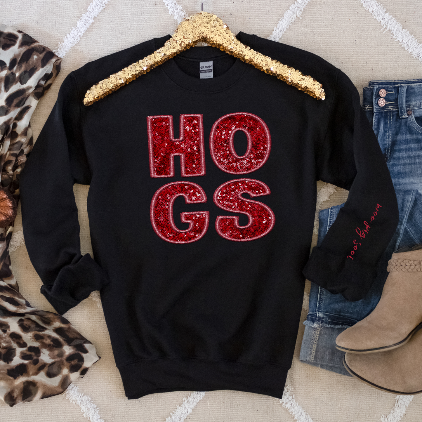 Hogs Faux Sequin Crew-ADULT