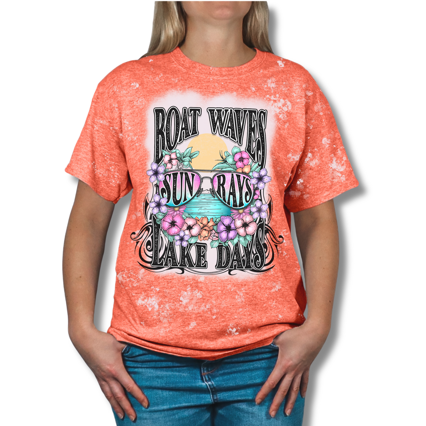 Boat Waves Lake Days Bleached Graphic Tee