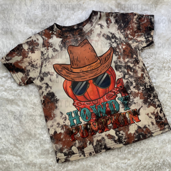 Howdy Pumpkin Cowprint Bleached Graphic Tee-YOUTH