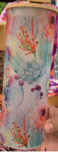 WATERCOLOR 25oz GLASS TUMBLER WITH STRAW