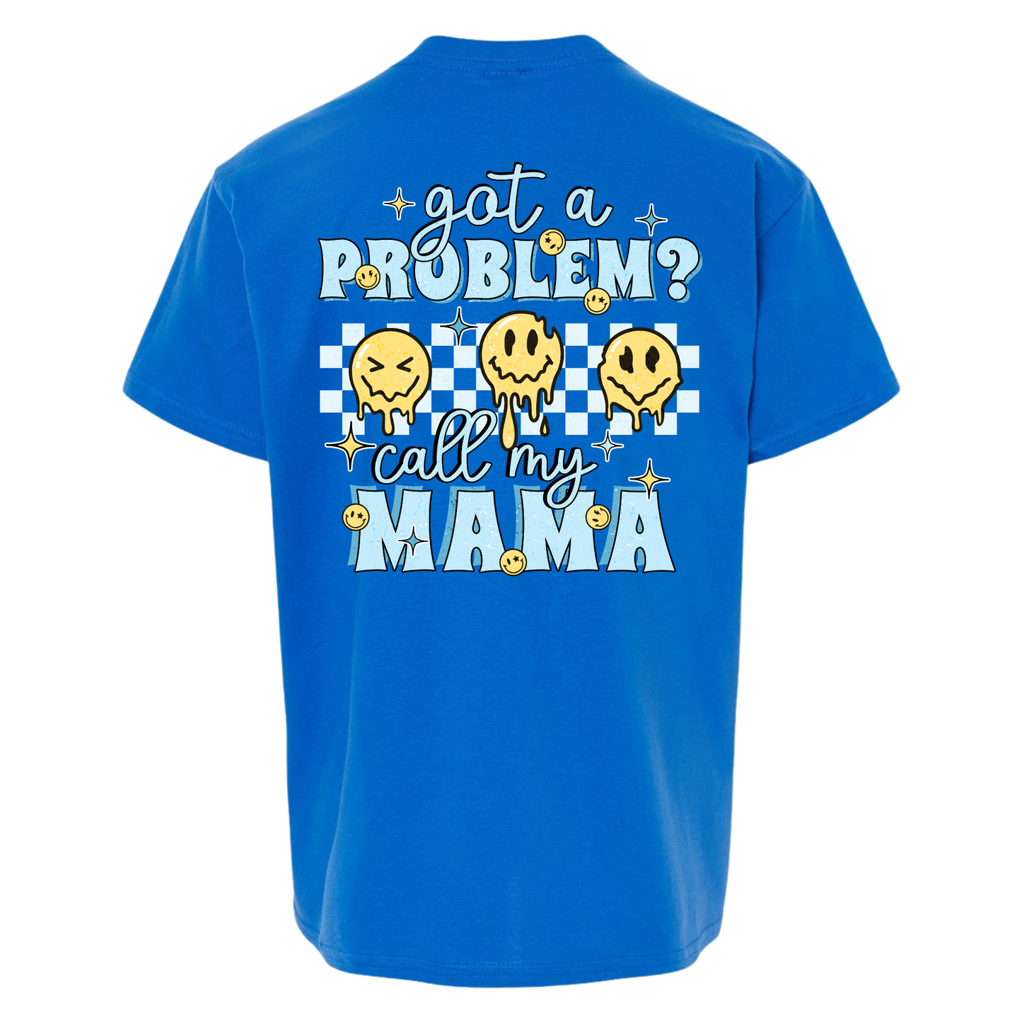 Call My Mama BLUE-WHITE Checker Youth Graphic Tee