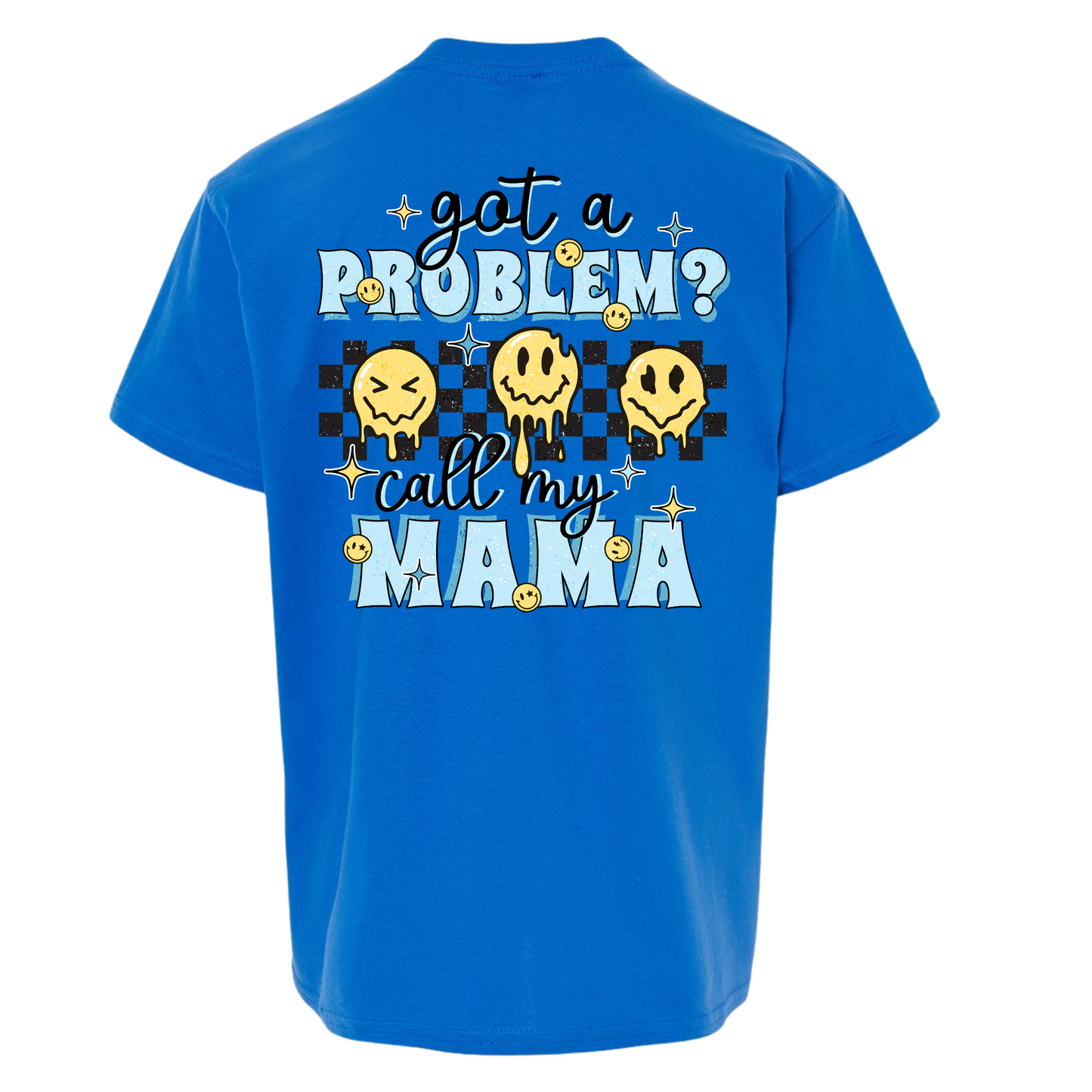 Call My Mama BLUE-BLK Checker Youth Graphic Tee