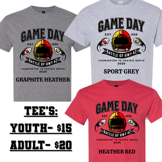 Youth – Battle of Hwy 62 Game Day Apparel (Farmington vs Prairie Grove 2025)