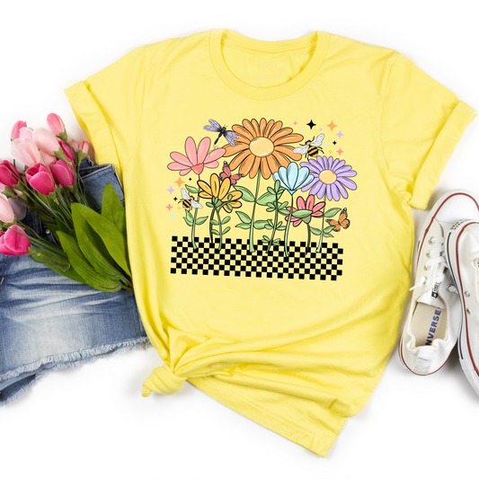 Spring Floral Checkered Graphic Tee