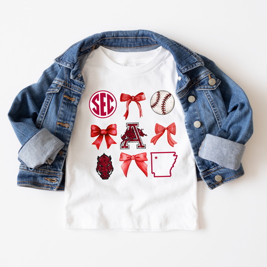 Red Arkansas Coquette Youth Baseball Tee Graphic Tee