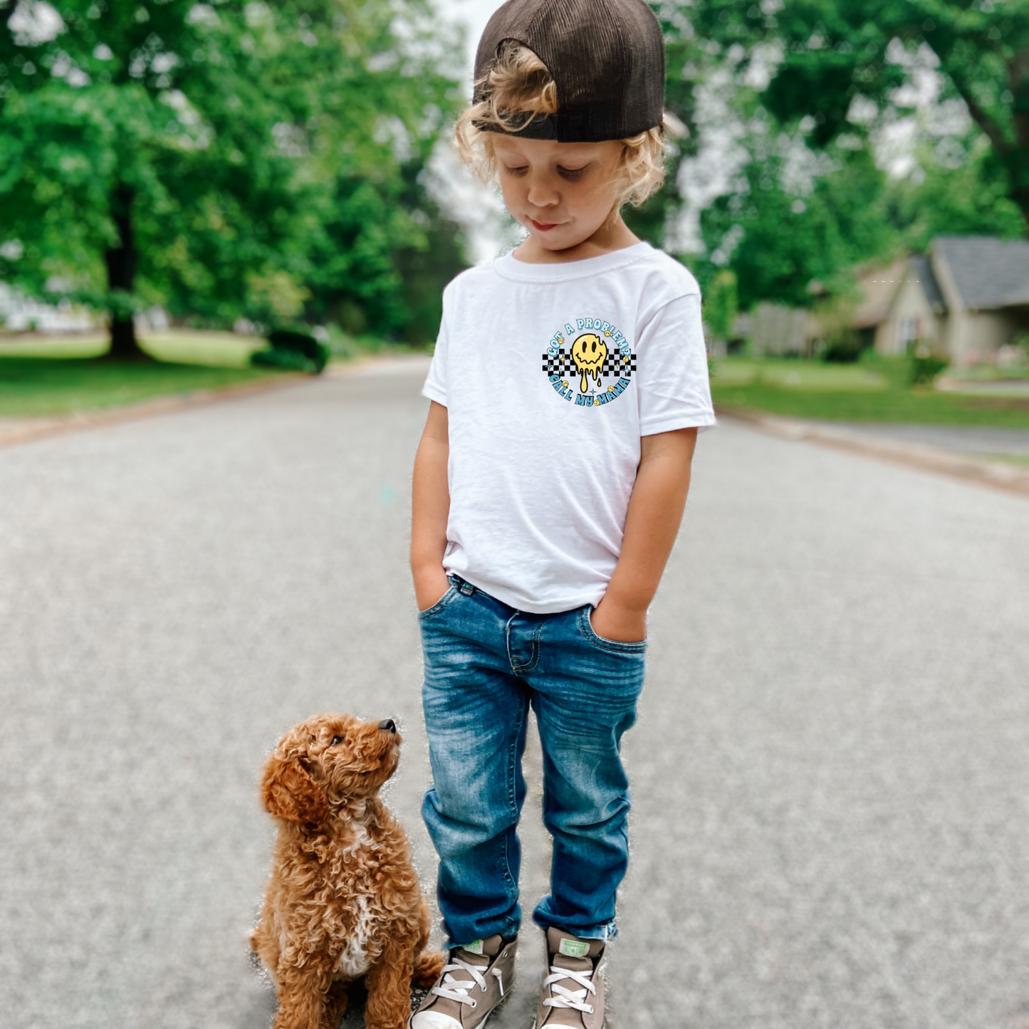 Call My Mama BLUE-BLK Checker Youth Graphic Tee