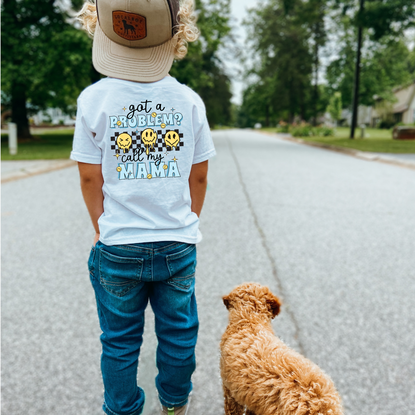 Call My Mama BLUE-BLK Checker Youth Graphic Tee