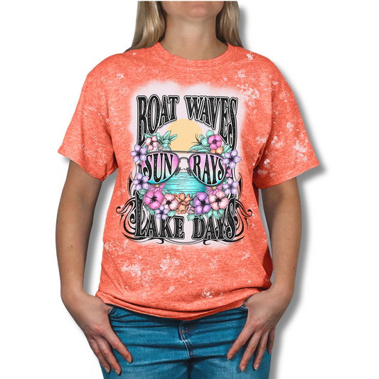 Boat Waves Lake Days Bleached Graphic Tee