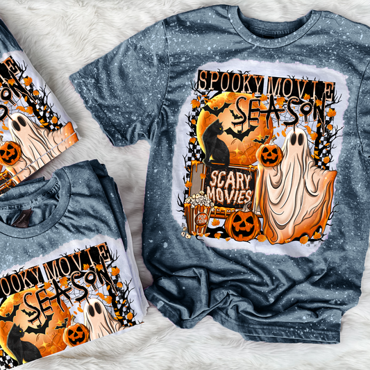 Spooky Movie Season Ghostie Bleached Graphic Tee