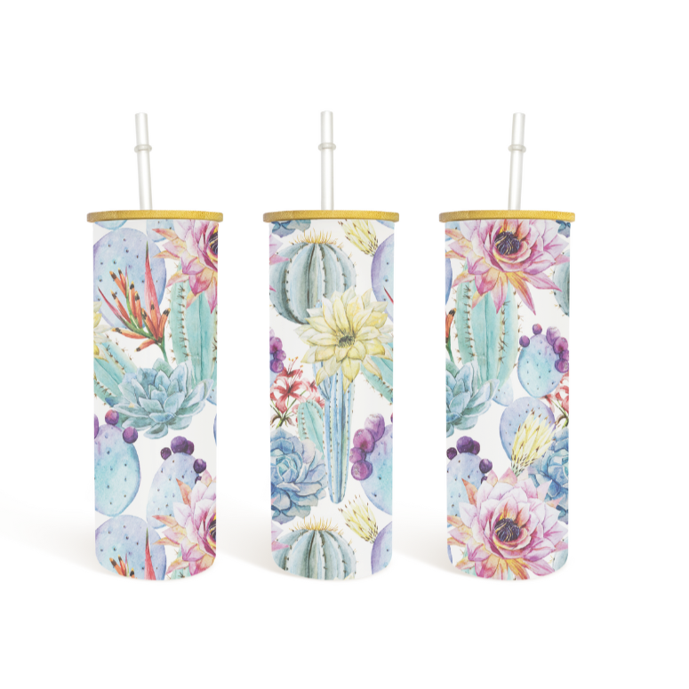 WATERCOLOR 25oz GLASS TUMBLER WITH STRAW