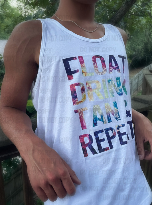 FLOAT DRINK TAN REPEAT UNISEX TANK