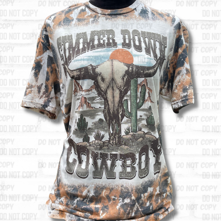 Simmer Down Cowboy Graphic Bleached Tee