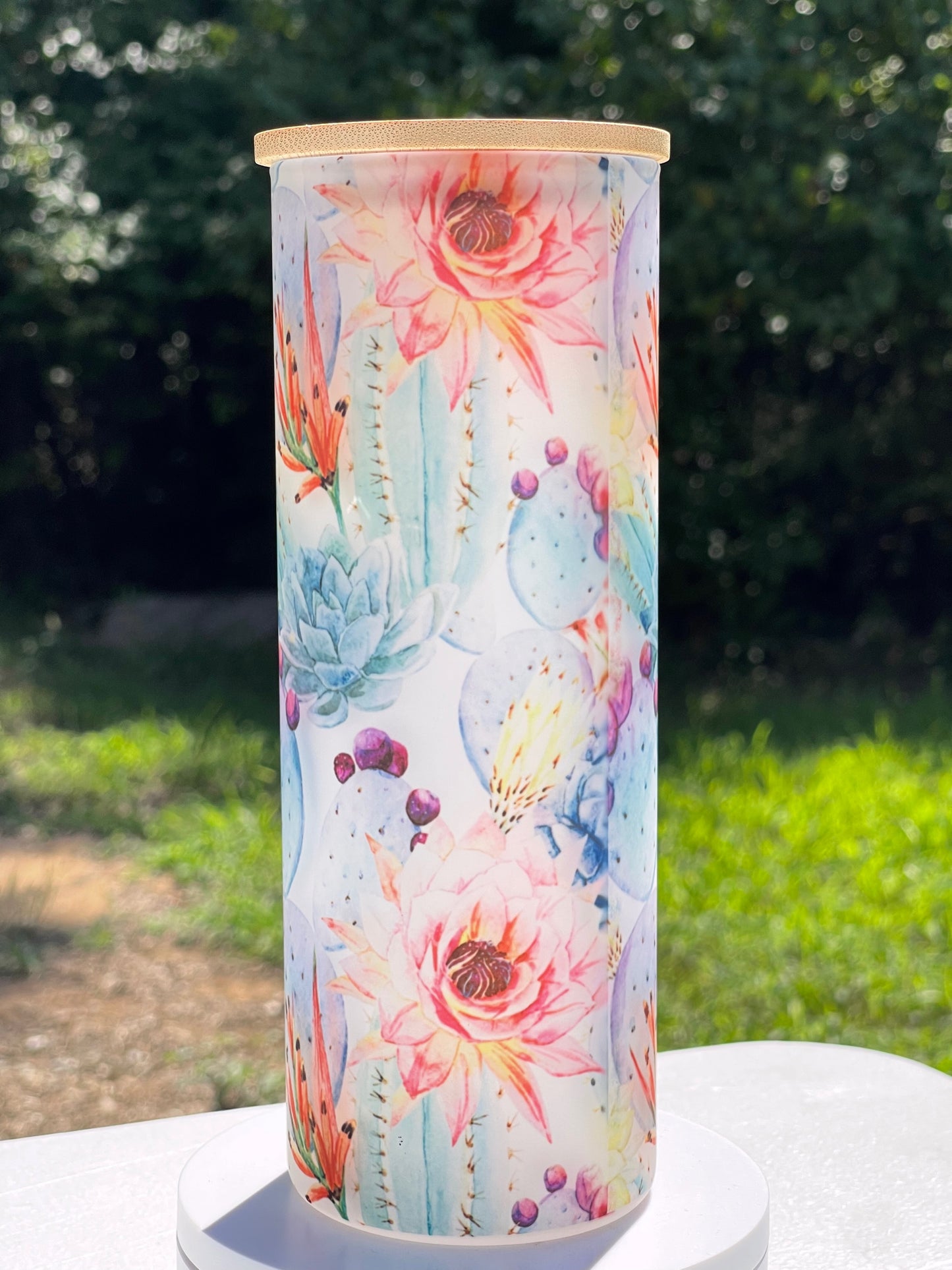 WATERCOLOR 25oz GLASS TUMBLER WITH STRAW